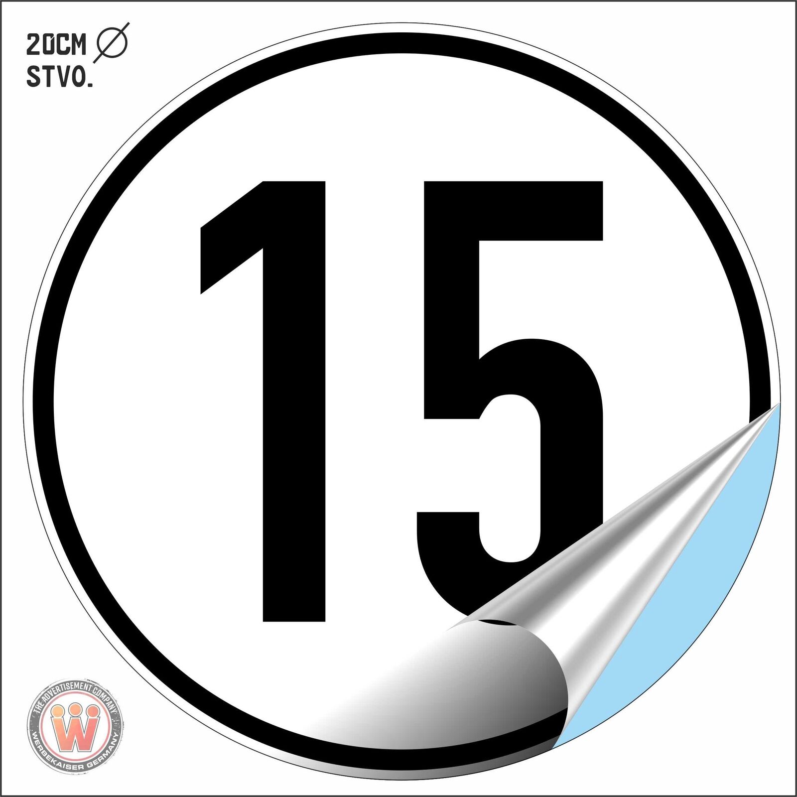15 KMH Geschwindigkeitsaufkleber 20cm laut StVo. §58 Zulassung