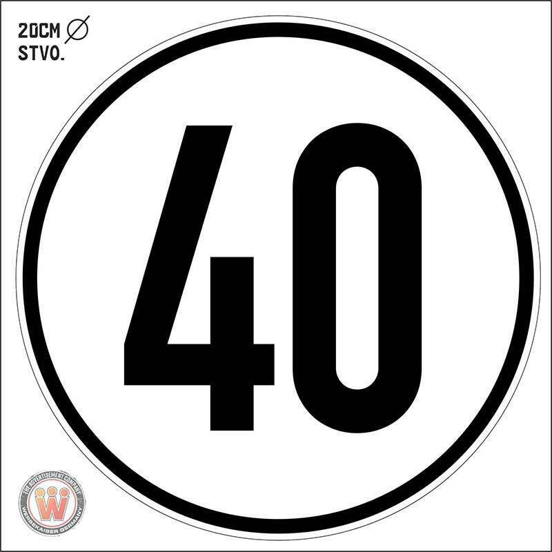40 KMH Geschwindigkeitsaufkleber 20cm laut StVo. §58 Zulassung